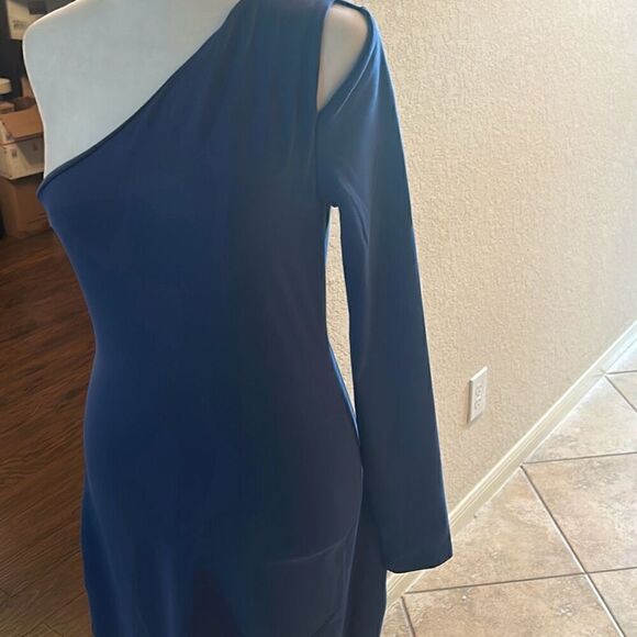 Susana Monaco Women's M One Arm Slit Shoulder Midi Dress Night Sky Blue Glam New - Picture 2 of 7